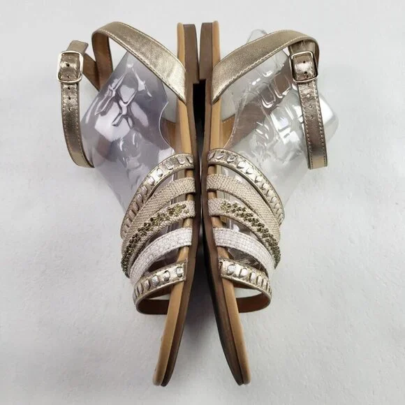 Jack Rogers Hannah Strappy Sandal Womens 9 Gold Leather Ankle Strap Open Toe - Picture 6 of 15